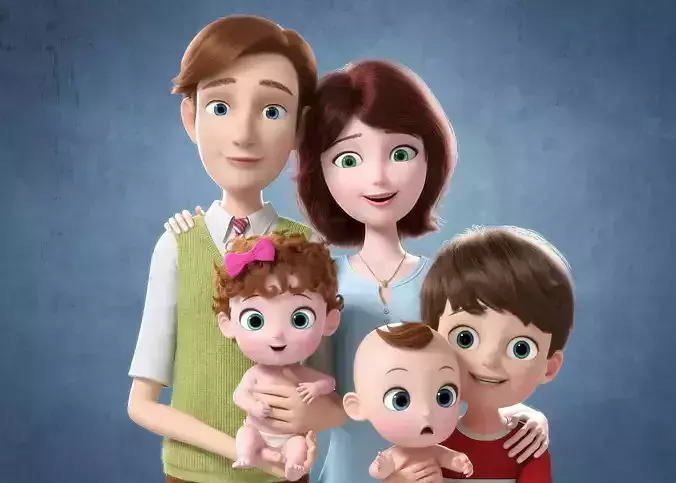 Cartoon Family Rigged V4 3D model