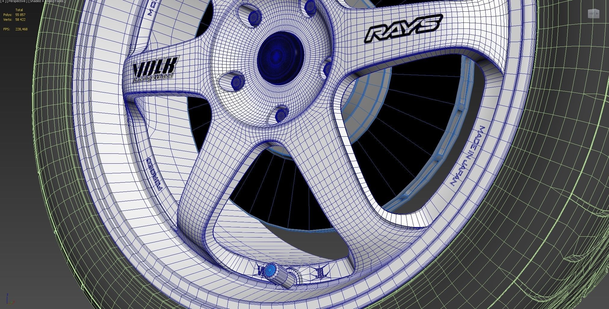 Wheel and Tyre Rays Top Secret TE37  Potenza RE01R 3D model_4