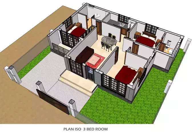 3 bed room house  3D model