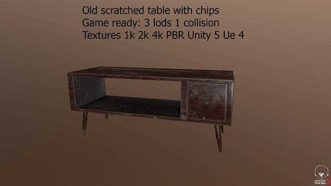 Old scratched table with Scratches Low-poly 3D model