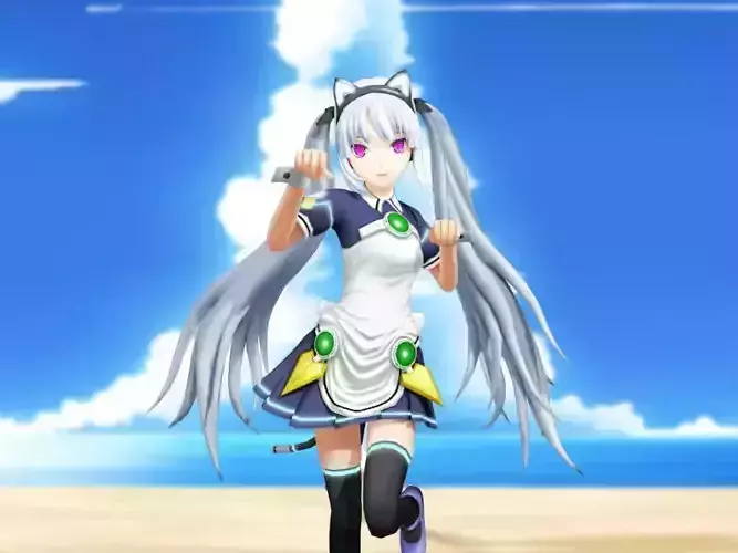 Lesly model female anime character running on beach 3D print model