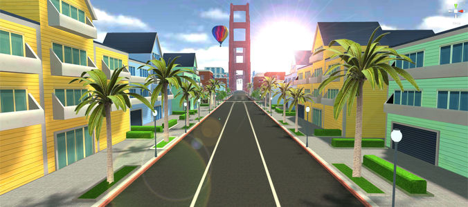 Lowpoly Cartoon City and Beach Low-poly 3D model