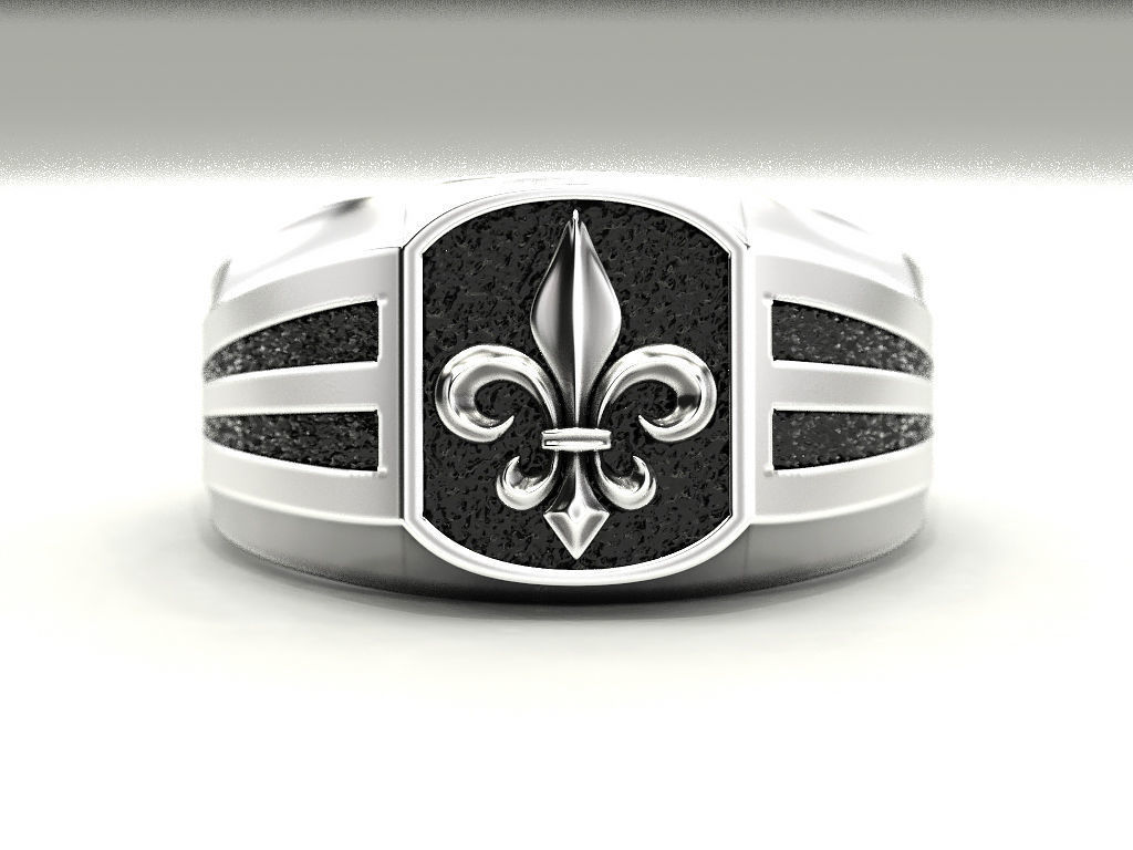 A man s ring with a heraldic lily 3D print model_1