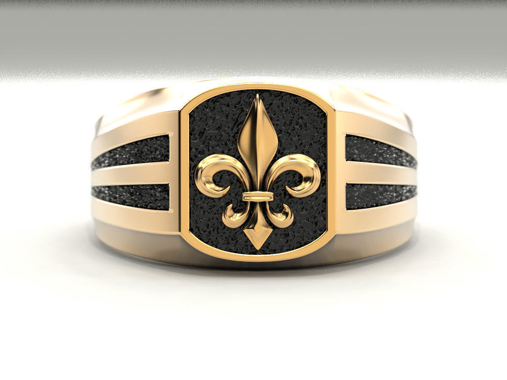A man s ring with a heraldic lily 3D print model_6