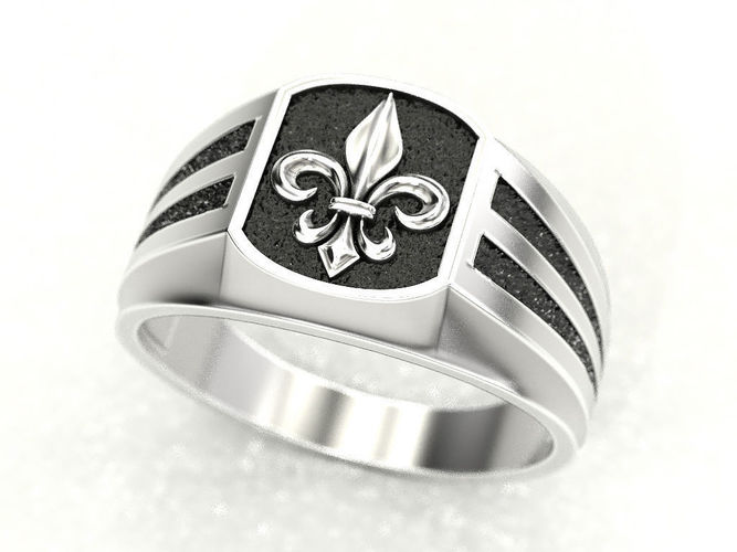 A man s ring with a heraldic lily 3D print model