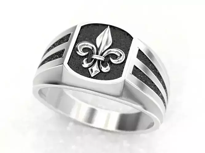 A man s ring with a heraldic lily 3D print model