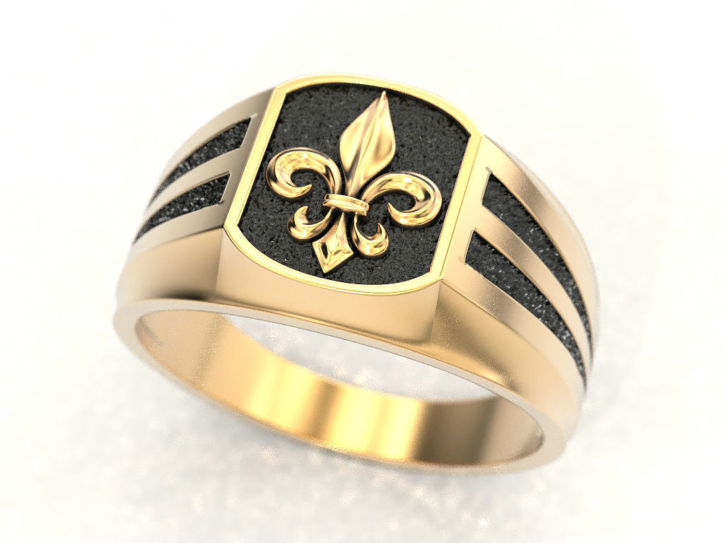 A man s ring with a heraldic lily 3D print model_4