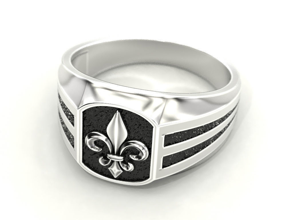 A man s ring with a heraldic lily 3D print model_2
