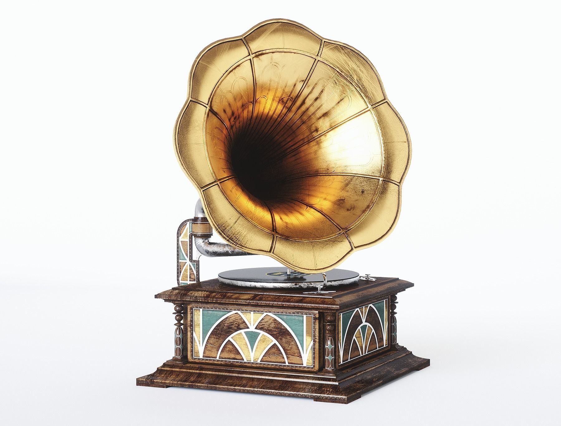Gramophone Art Deco Low-poly 3D model_7