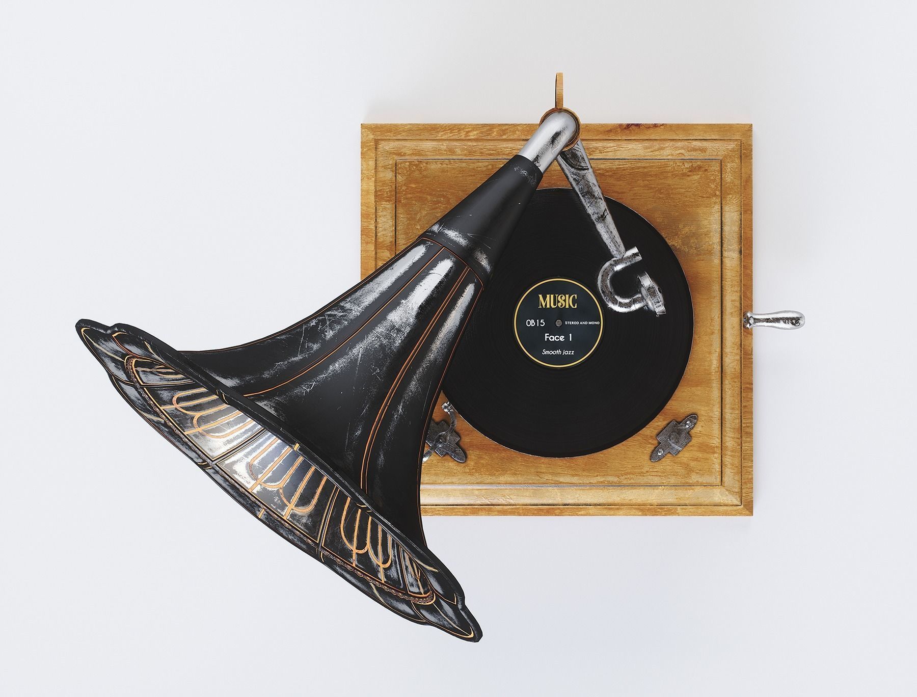 Gramophone Art Deco Low-poly 3D model_5