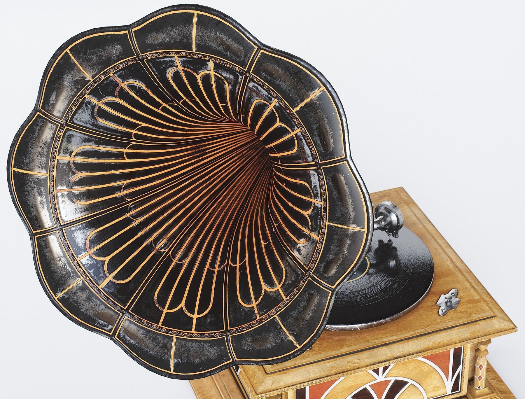 Gramophone Art Deco Low-poly 3D model_8