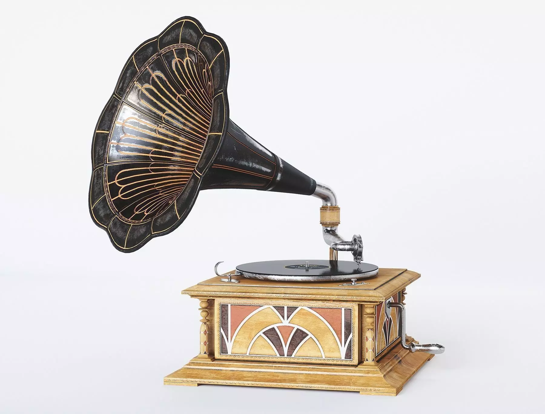 Gramophone Art Deco Low-poly 3D model_0