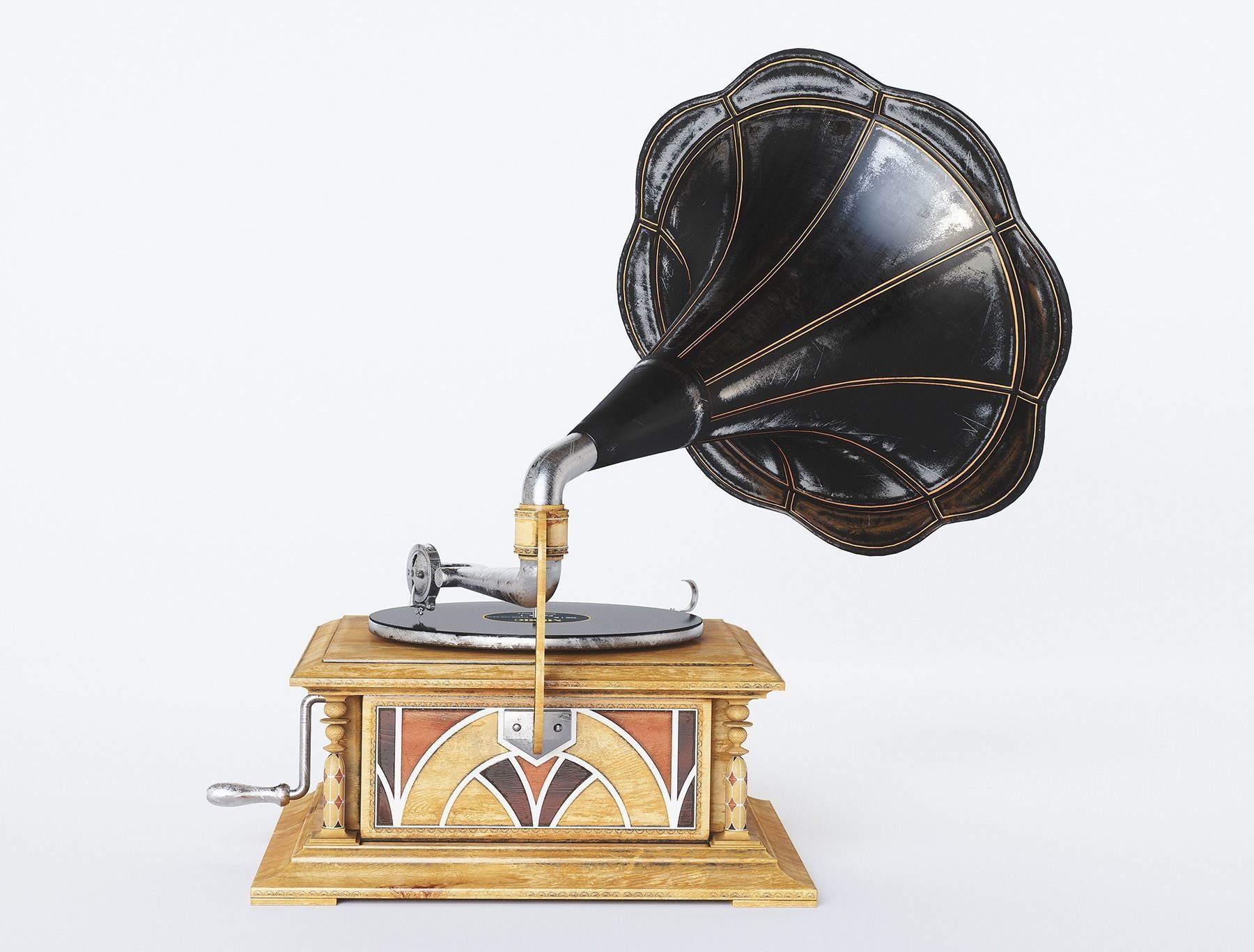 Gramophone Art Deco Low-poly 3D model_4