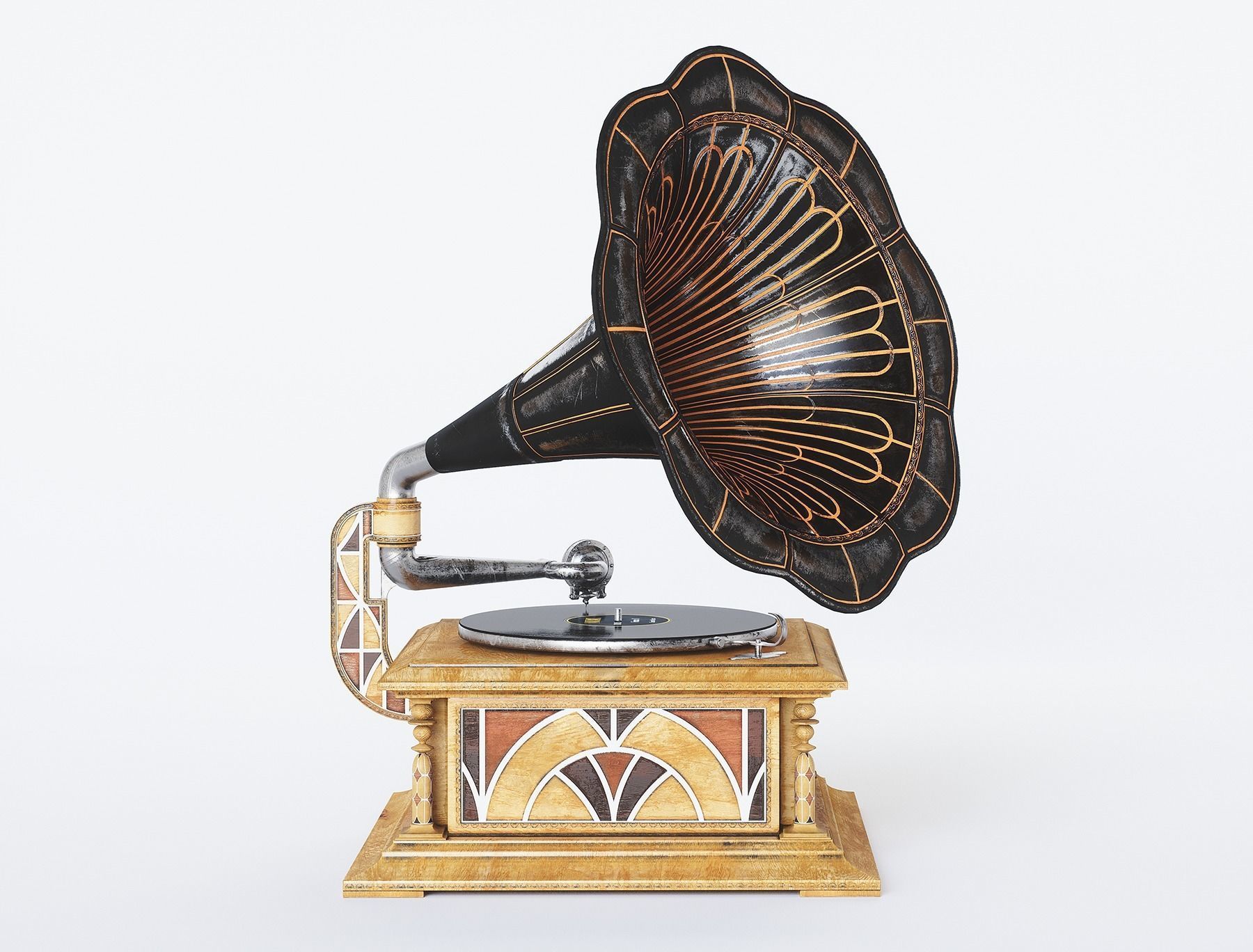 Gramophone Art Deco Low-poly 3D model_3