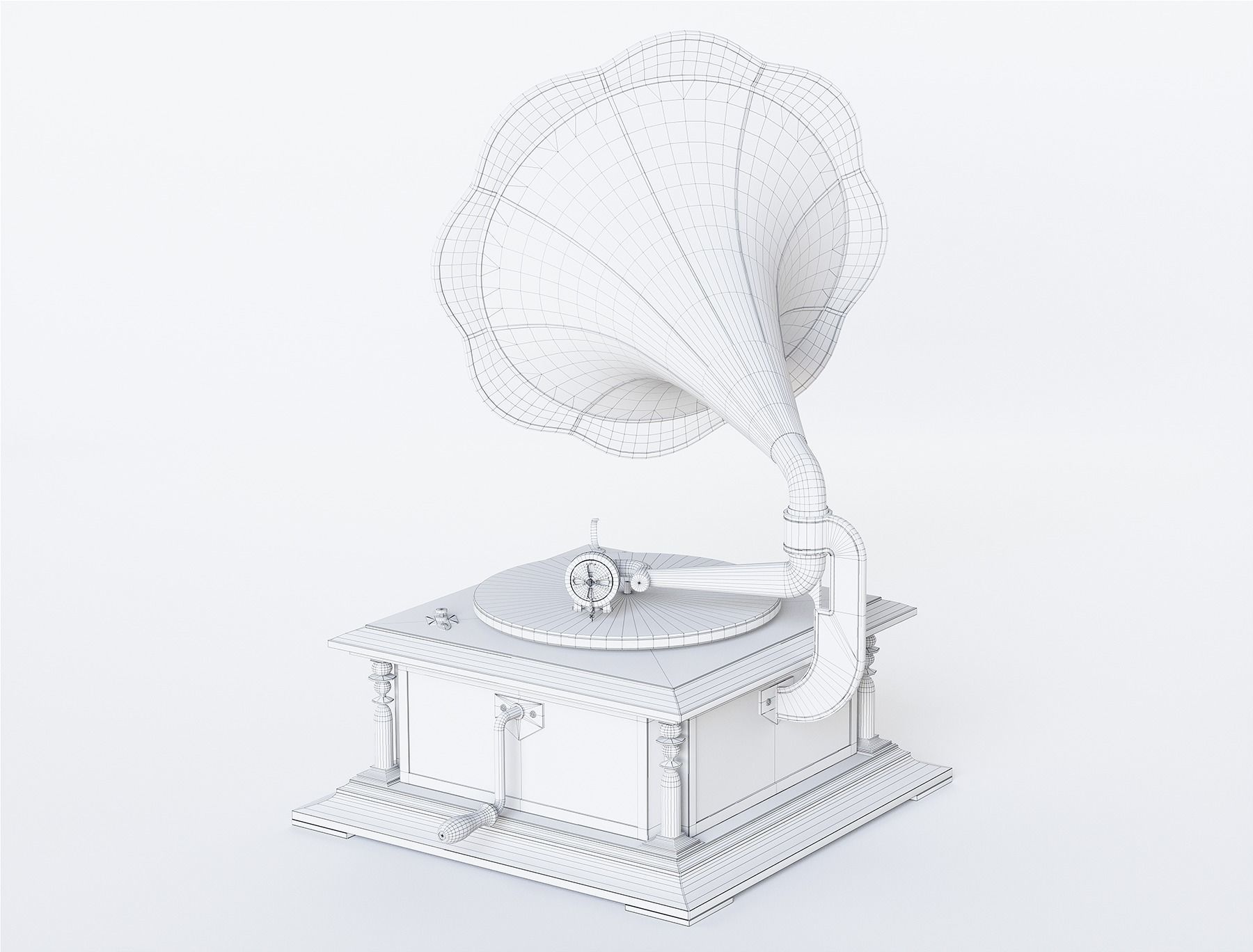 Gramophone Art Deco Low-poly 3D model_11