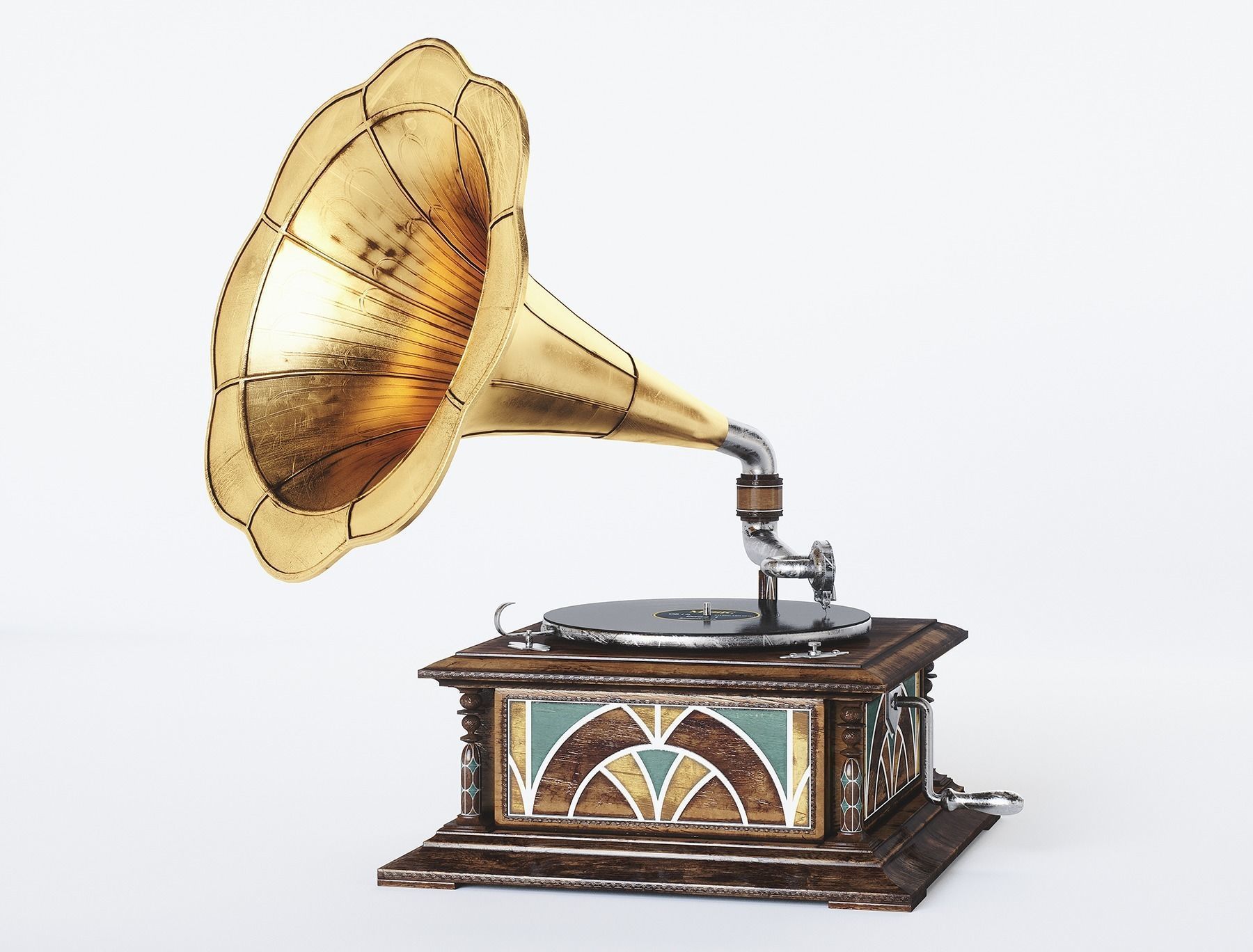 Gramophone Art Deco Low-poly 3D model_6
