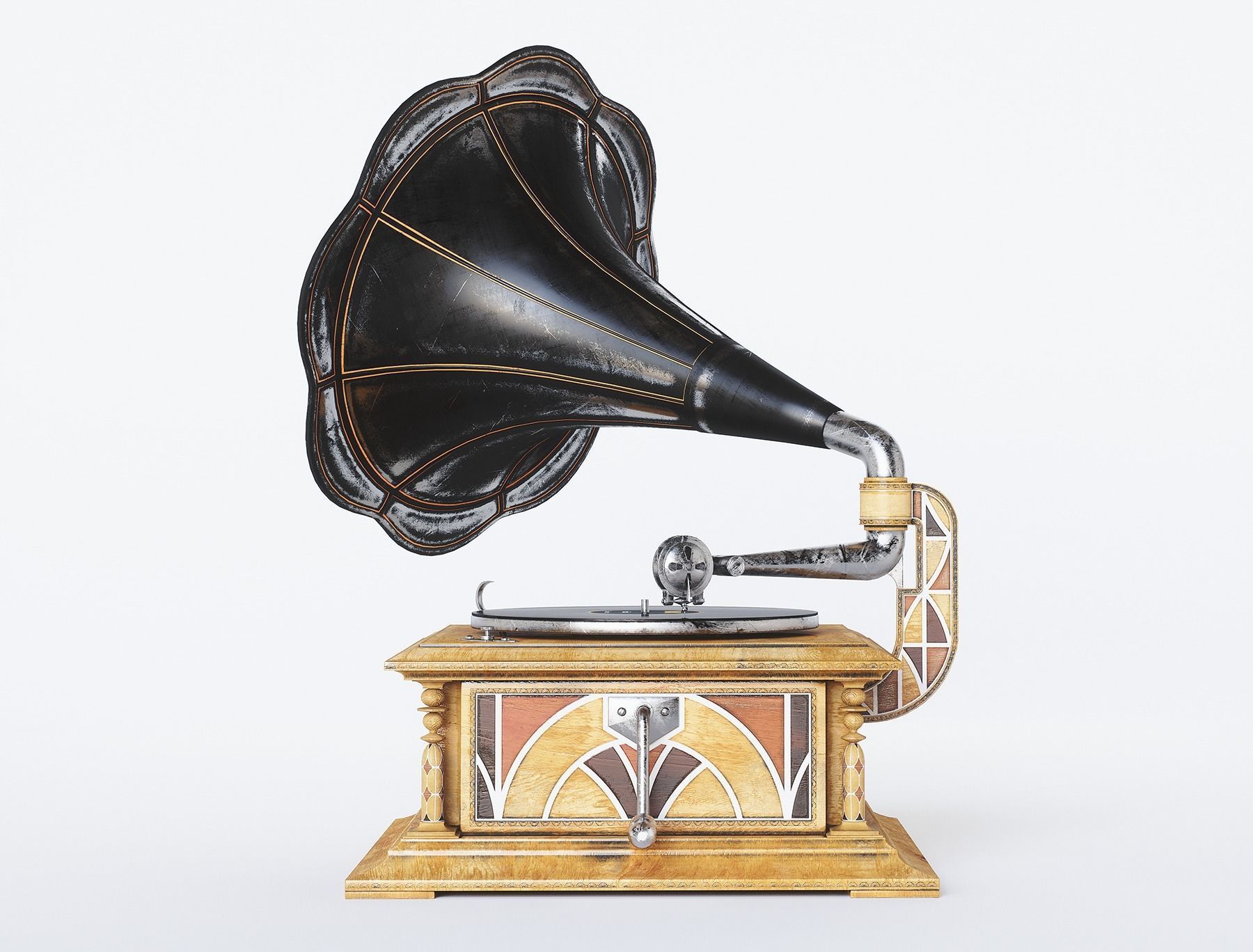 Gramophone Art Deco Low-poly 3D model_2