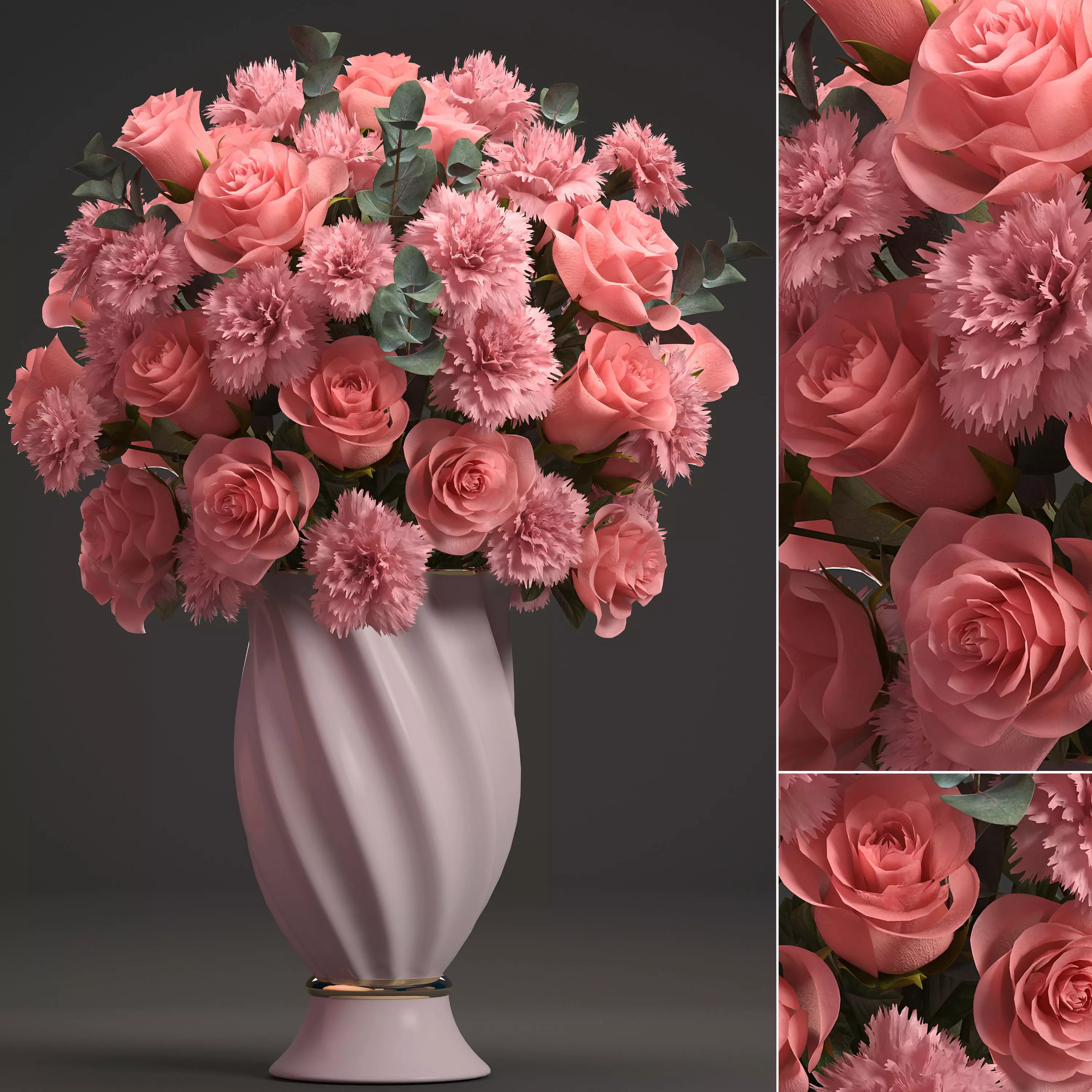 Bouquet of pink roses 3D model_0