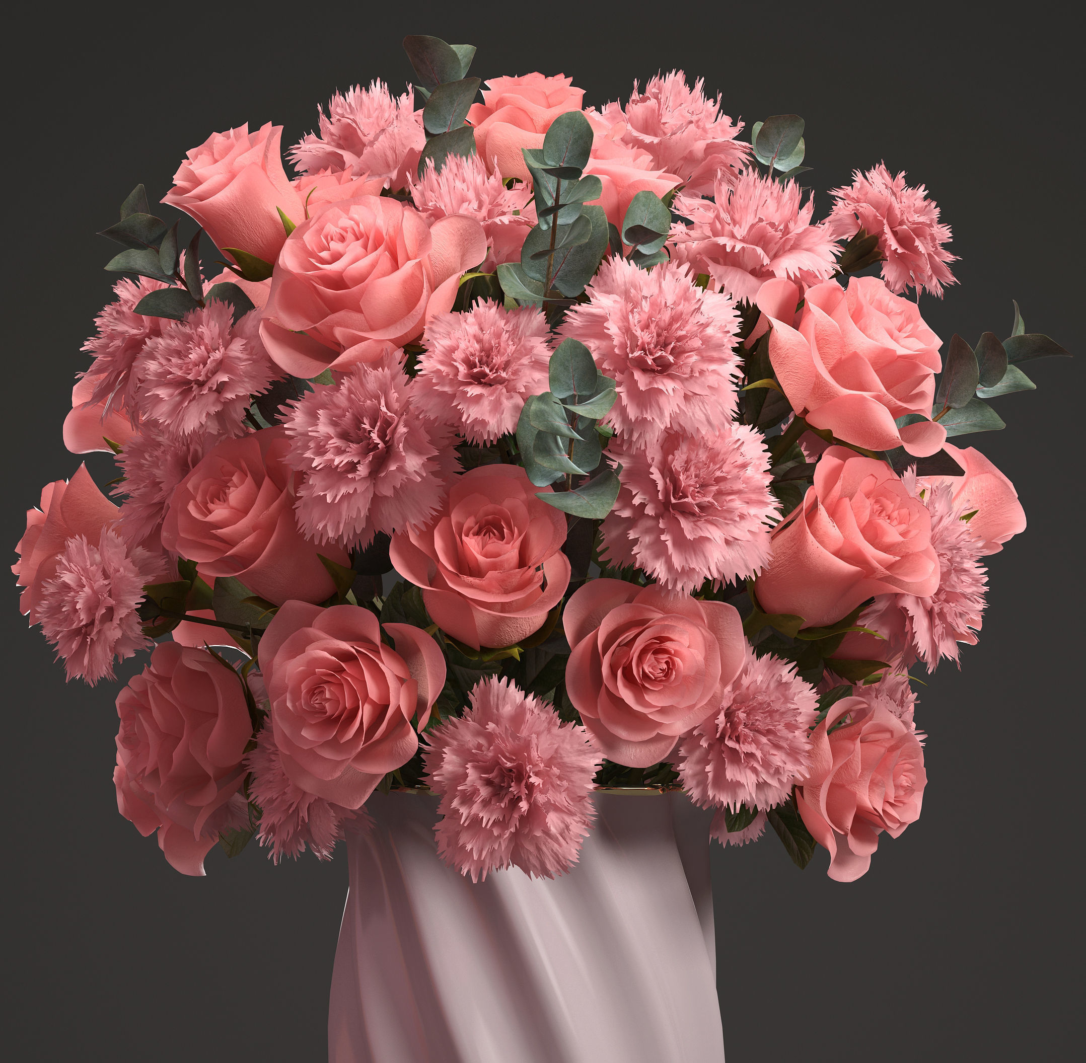 Bouquet of pink roses 3D model_3