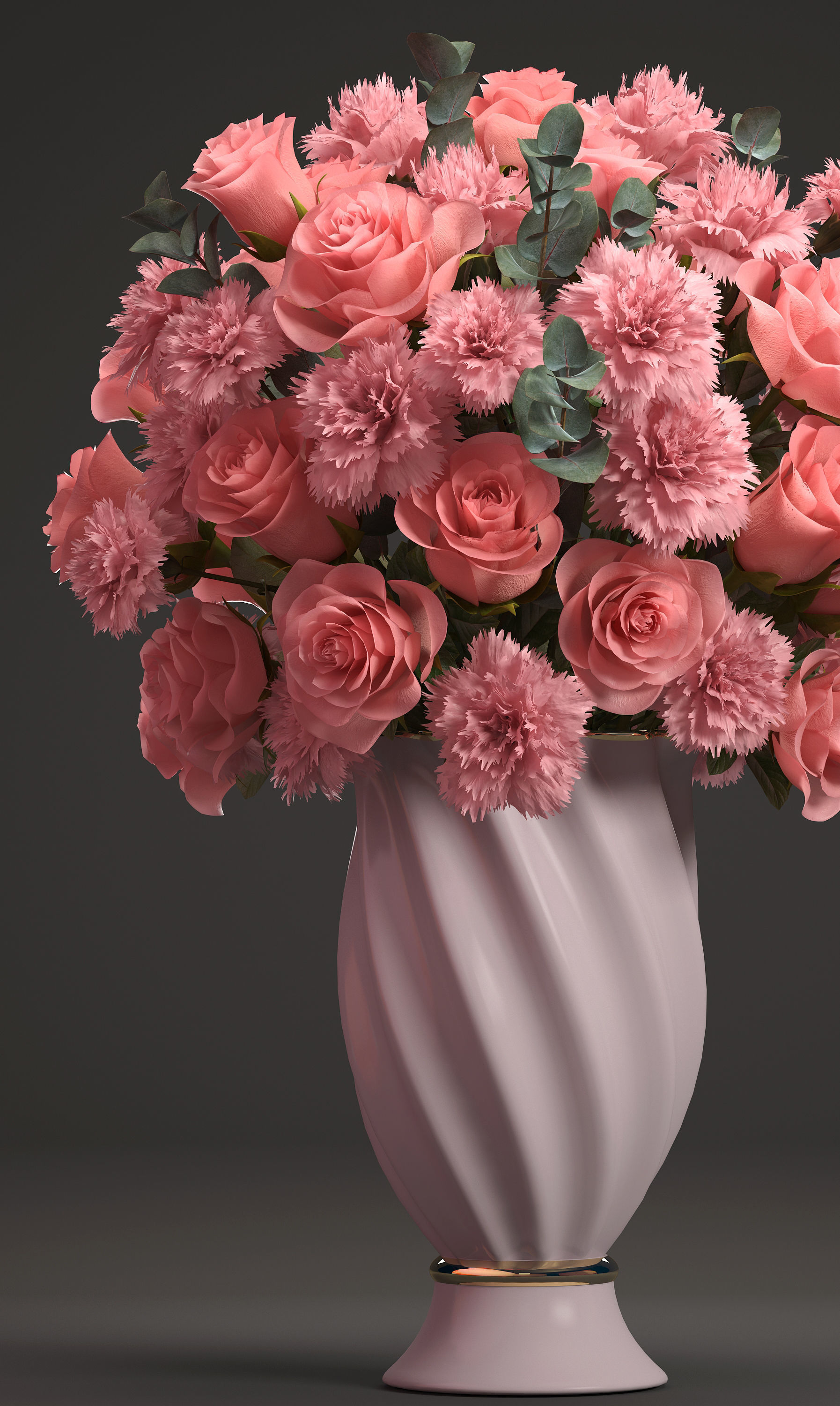 Bouquet of pink roses 3D model_8