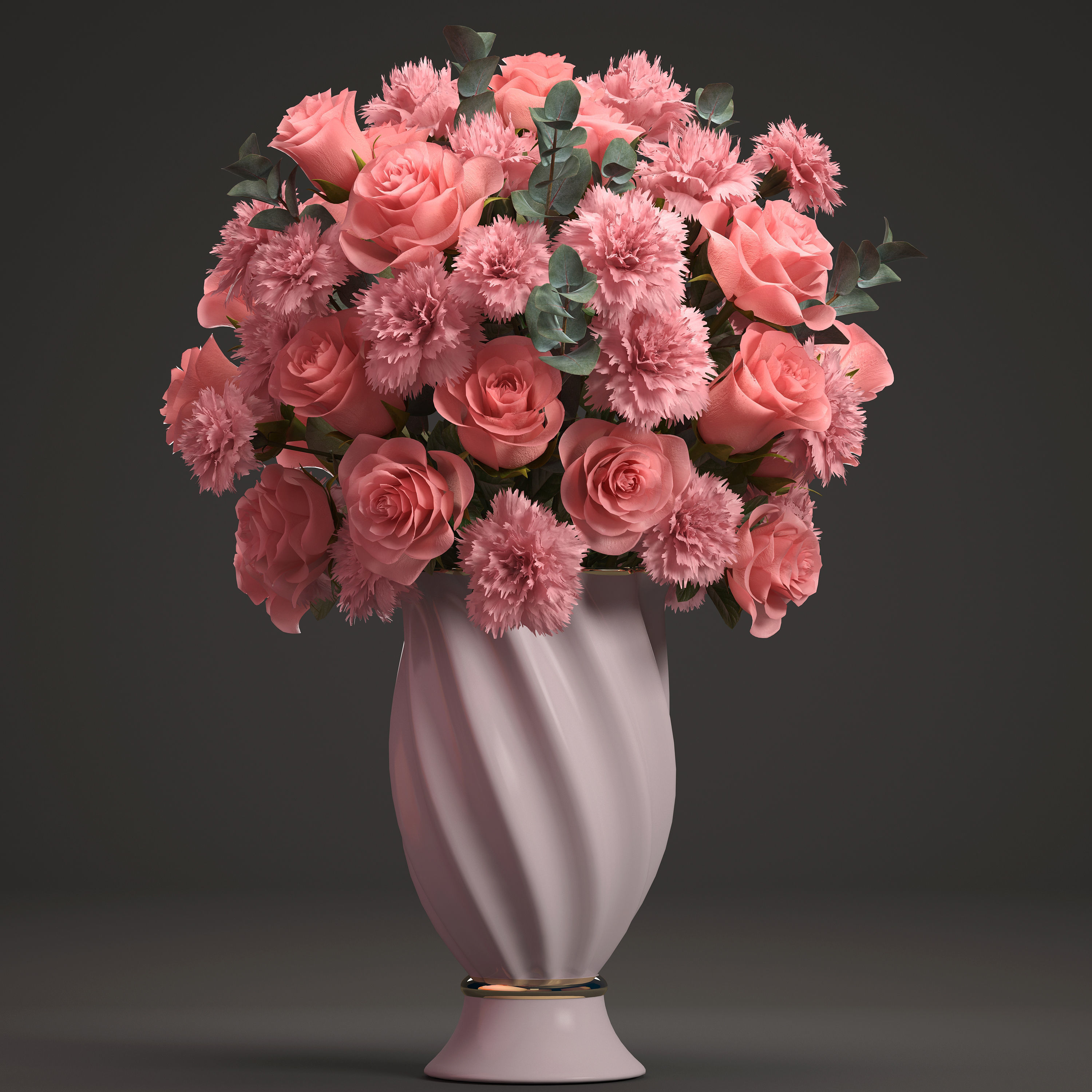 Bouquet of pink roses 3D model_2