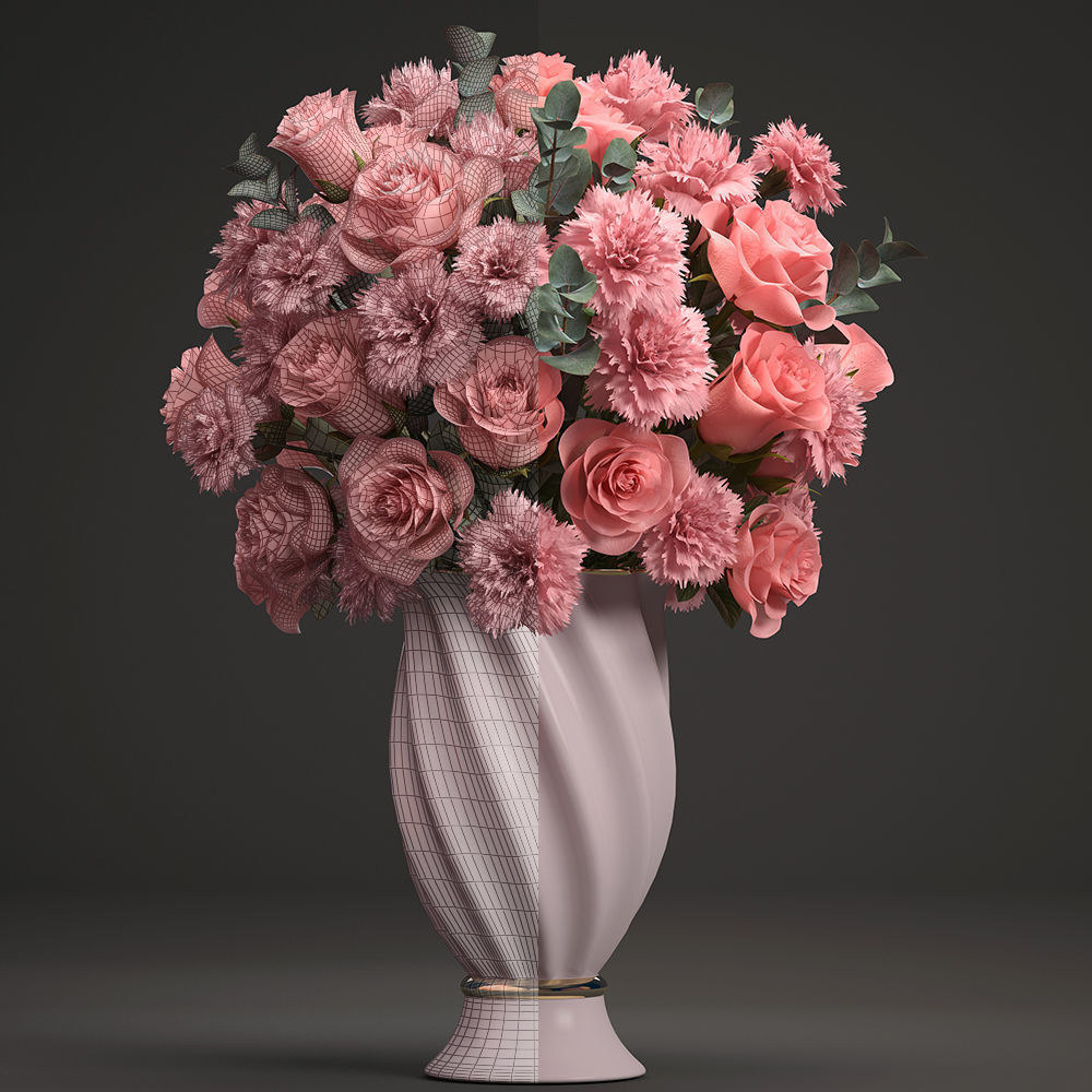 Bouquet of pink roses 3D model_4
