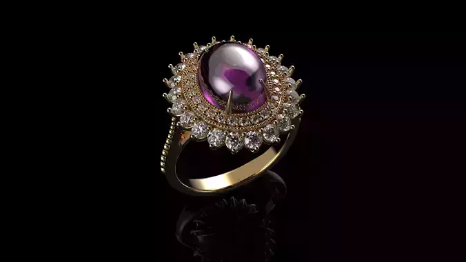 Pink  Cabochon Oval Cut Sapphire Ring And Gemone Diamonds 3D print model