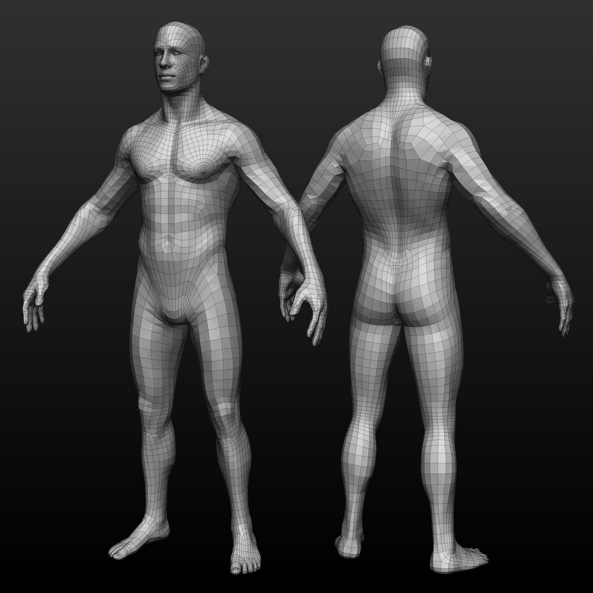 Base mesh male body Low-poly 3D model