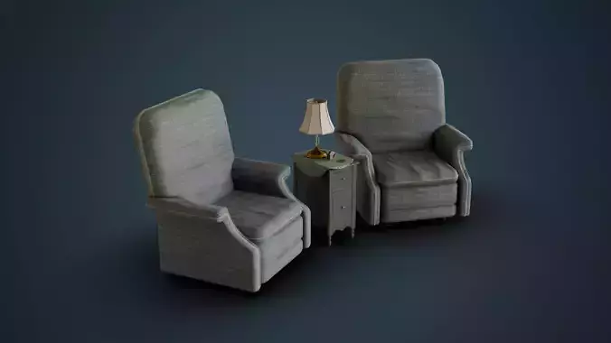 Old Side Stand and Recliner Low-poly 3D model