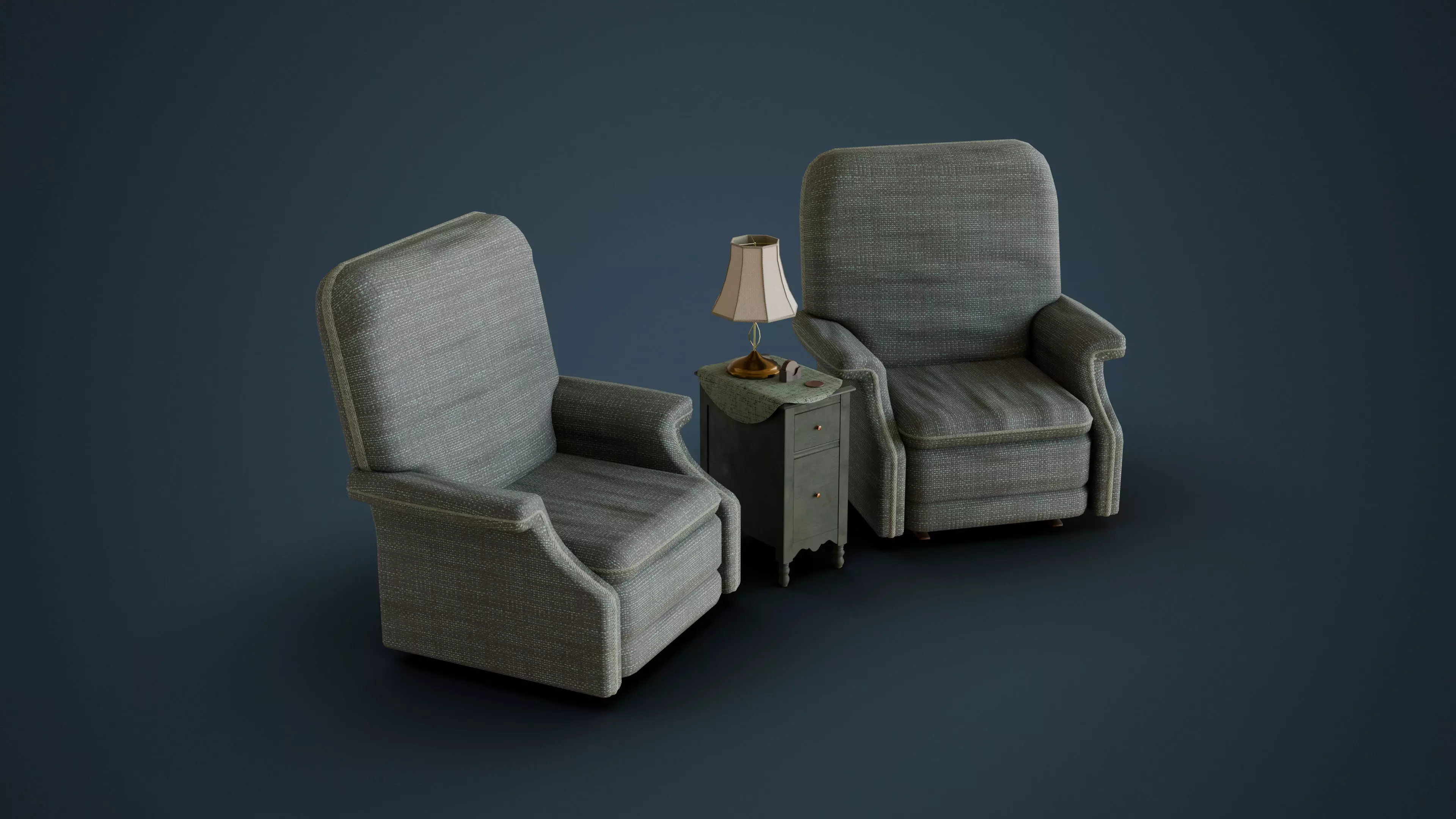 Old Side Stand and Recliner Low-poly 3D model_0