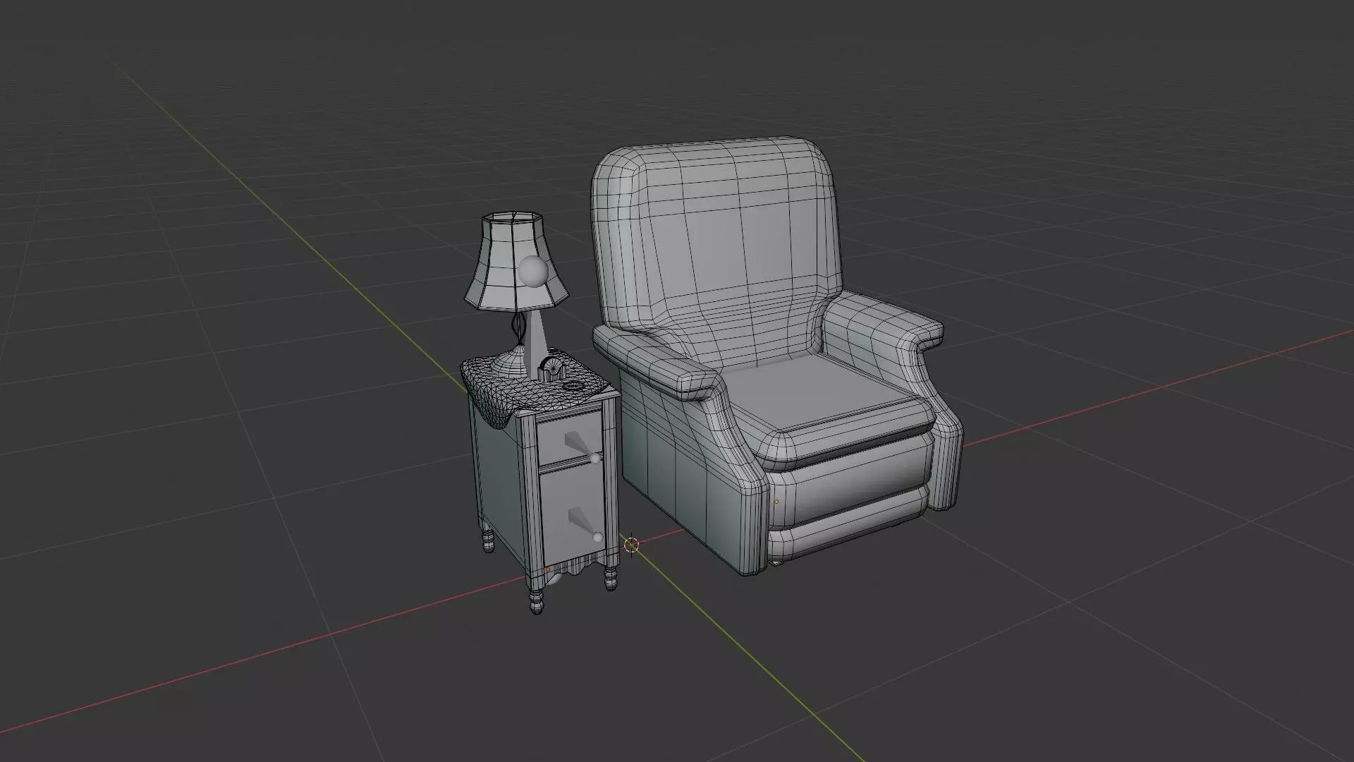 Old Side Stand and Recliner Low-poly 3D model_10