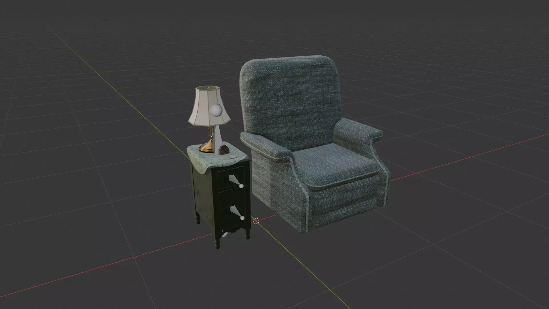 Old Side Stand and Recliner Low-poly 3D model_8