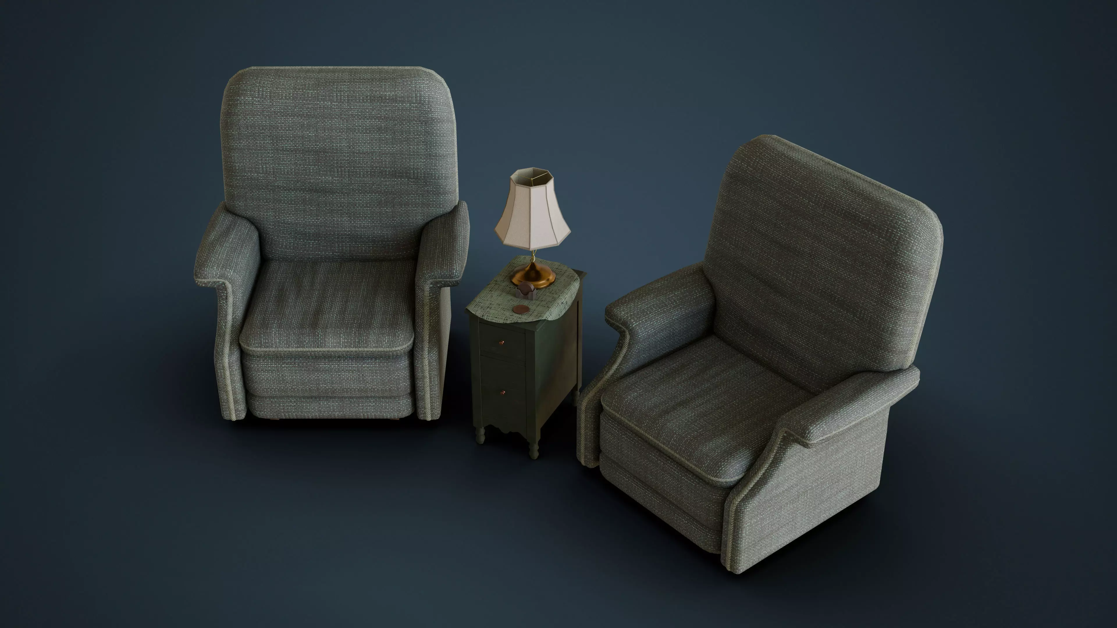 Old Side Stand and Recliner Low-poly 3D model_1