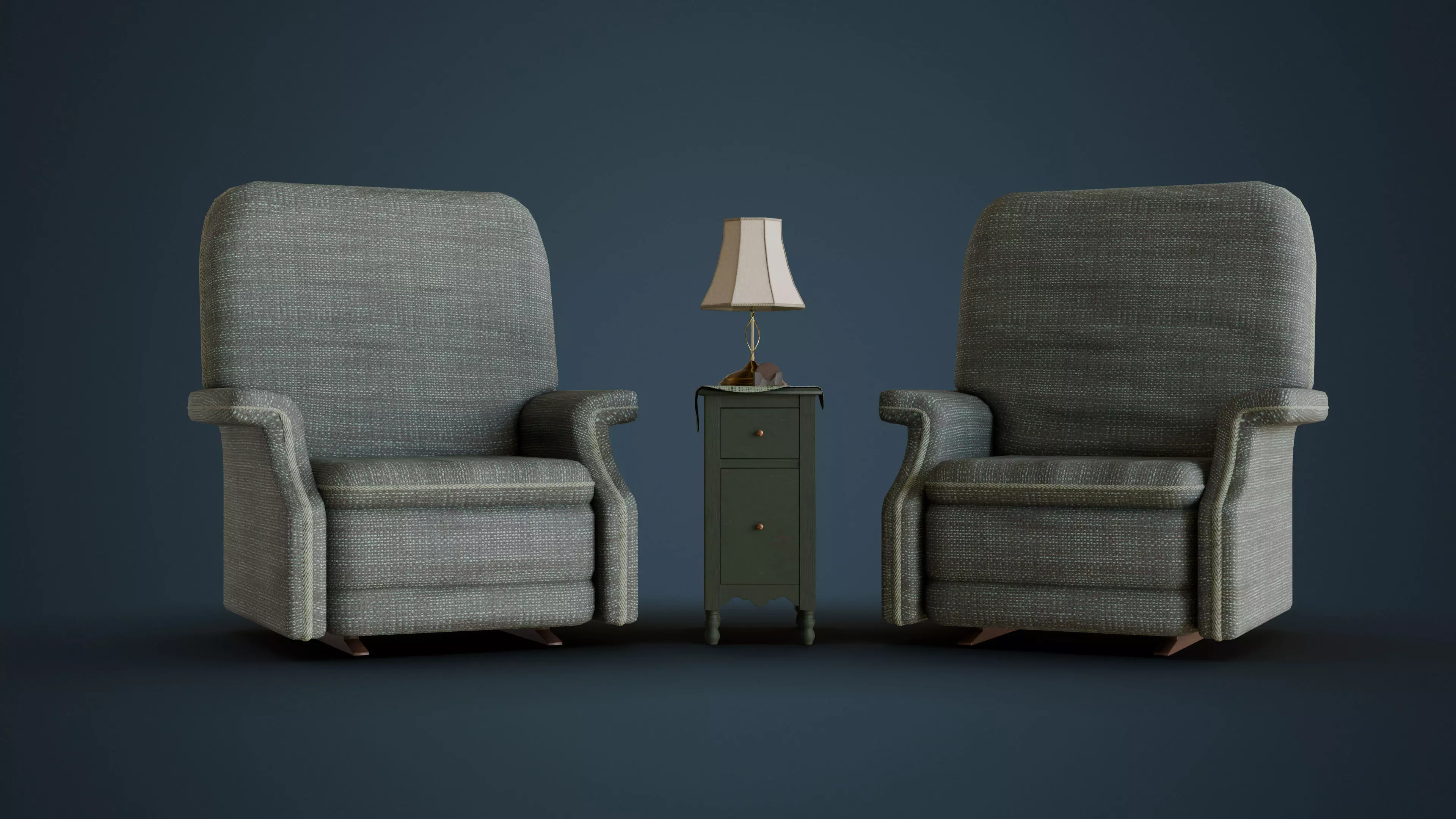 Old Side Stand and Recliner Low-poly 3D model_3