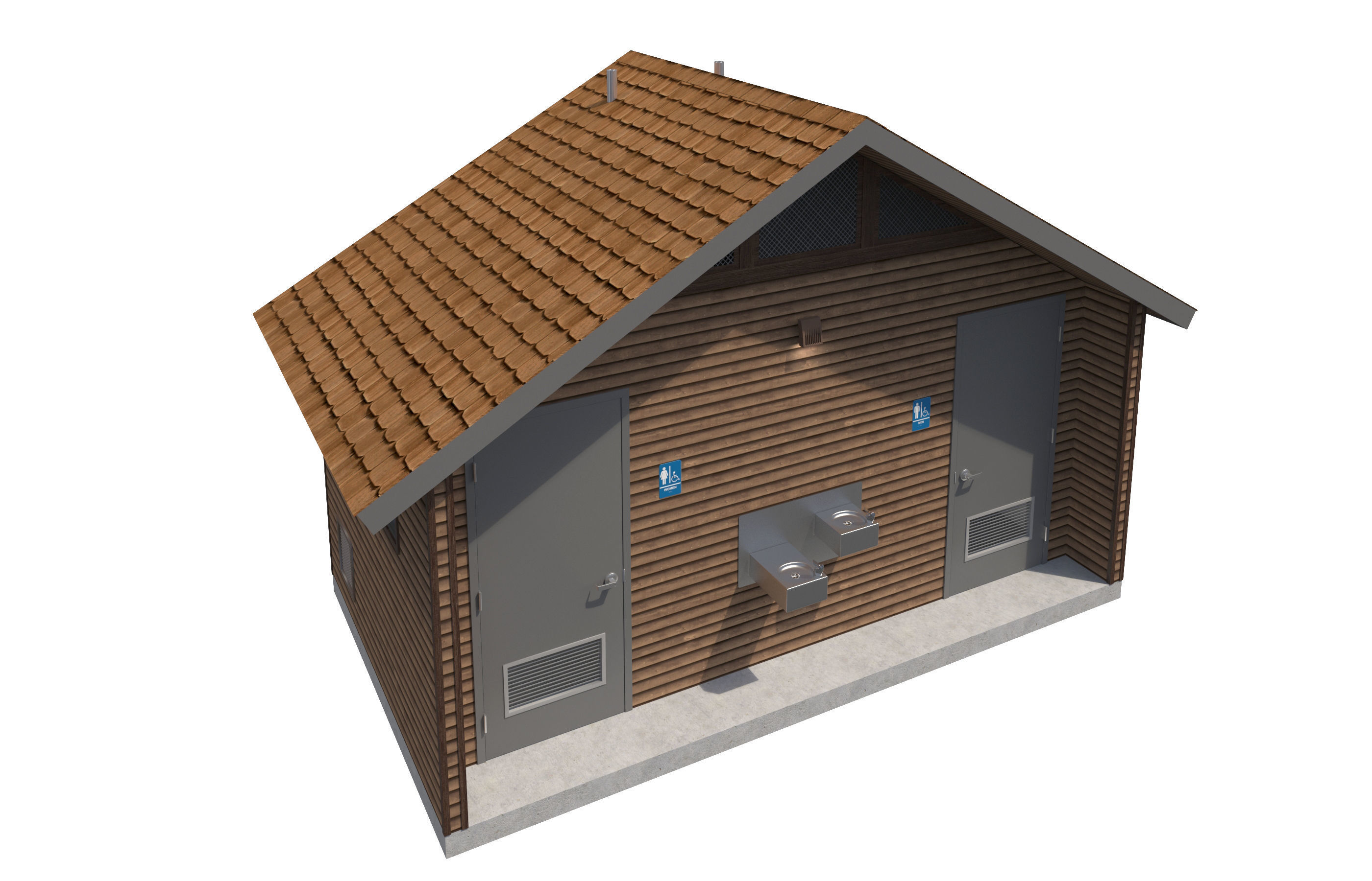 Public Building-004 Restroom With Interior 3D model_7