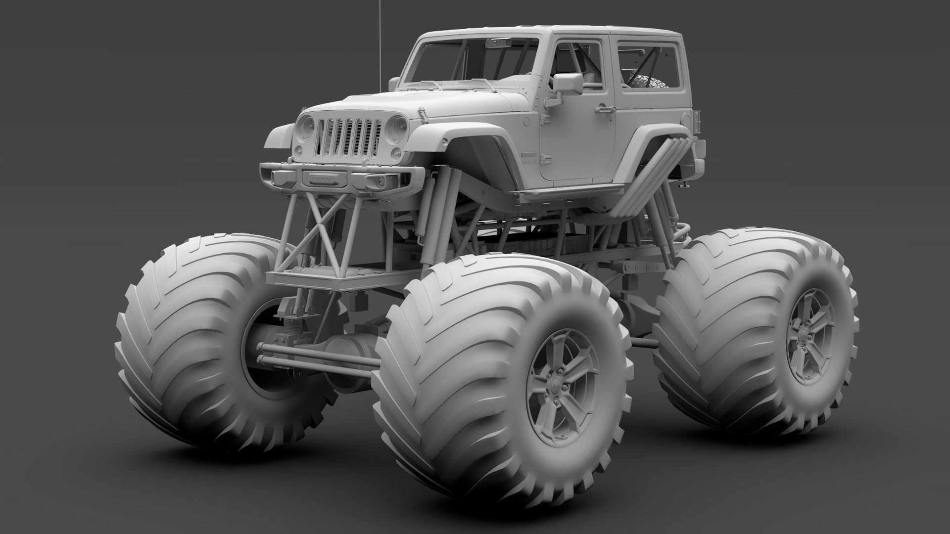 Monster Truck Jeep Wrangler Rubicon Recon 3D model_12