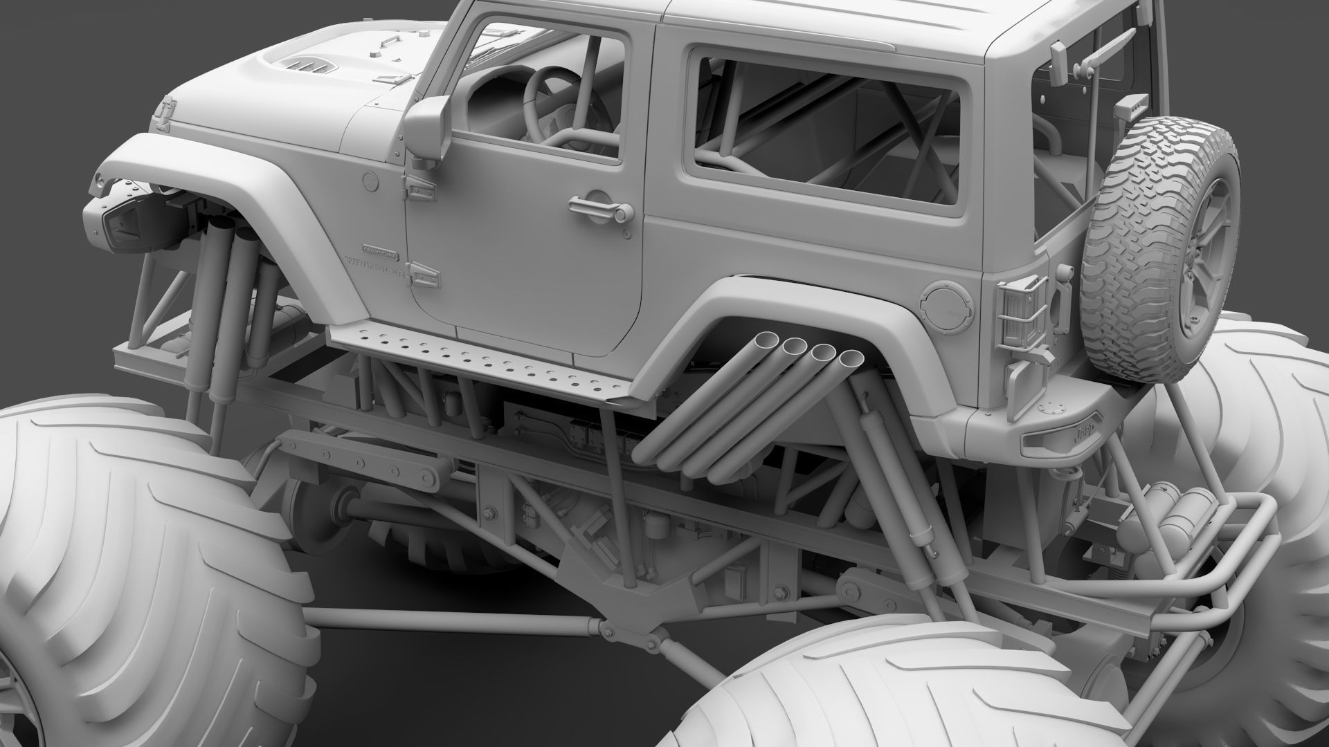 Monster Truck Jeep Wrangler Rubicon Recon 3D model_15