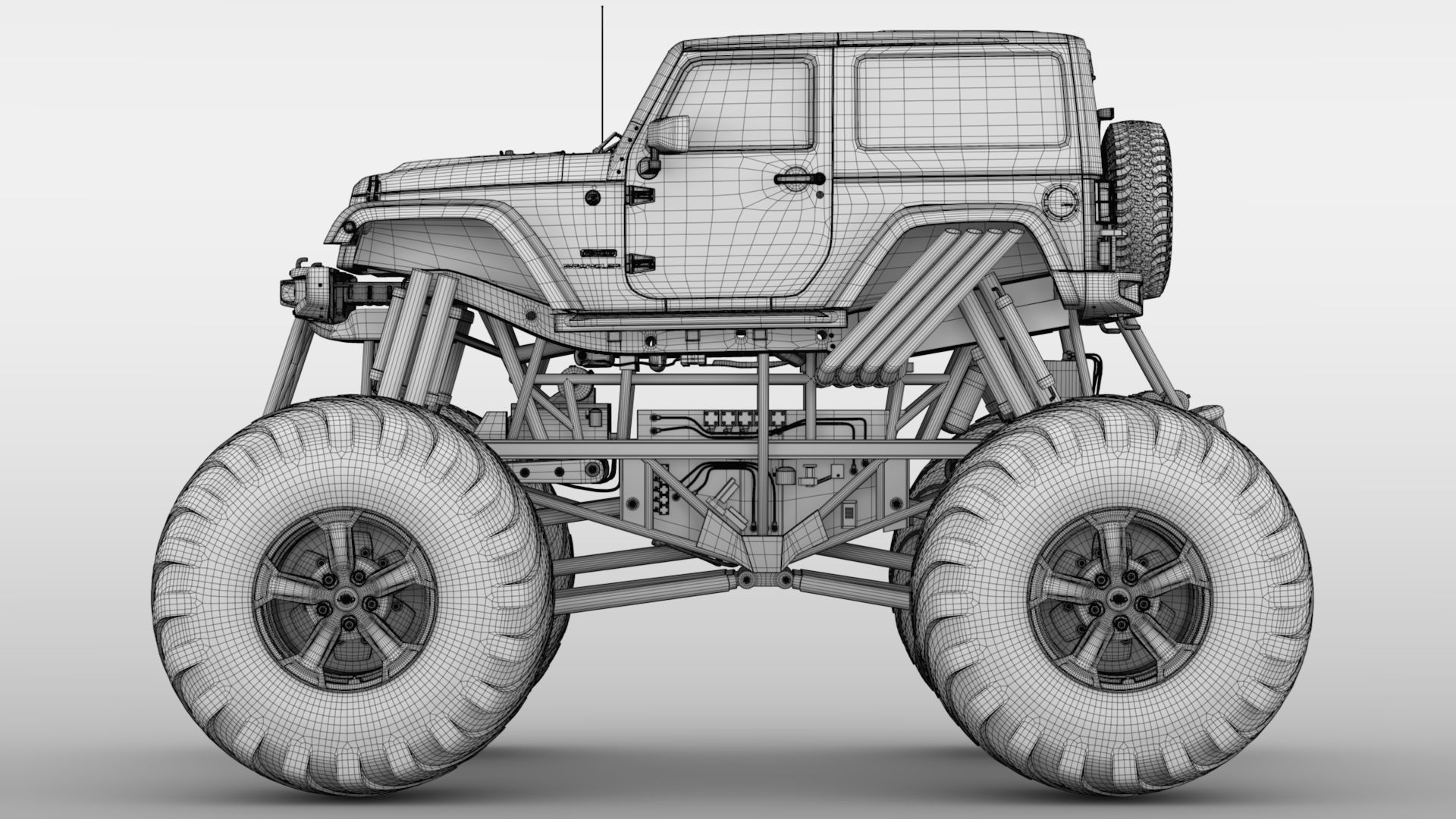 Monster Truck Jeep Wrangler Rubicon Recon 3D model_18
