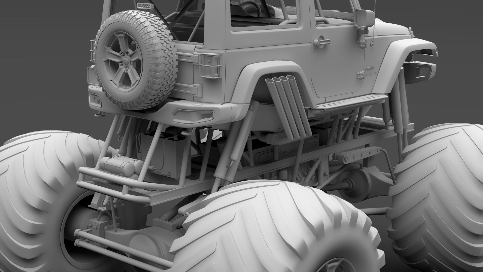 Monster Truck Jeep Wrangler Rubicon Recon 3D model_16