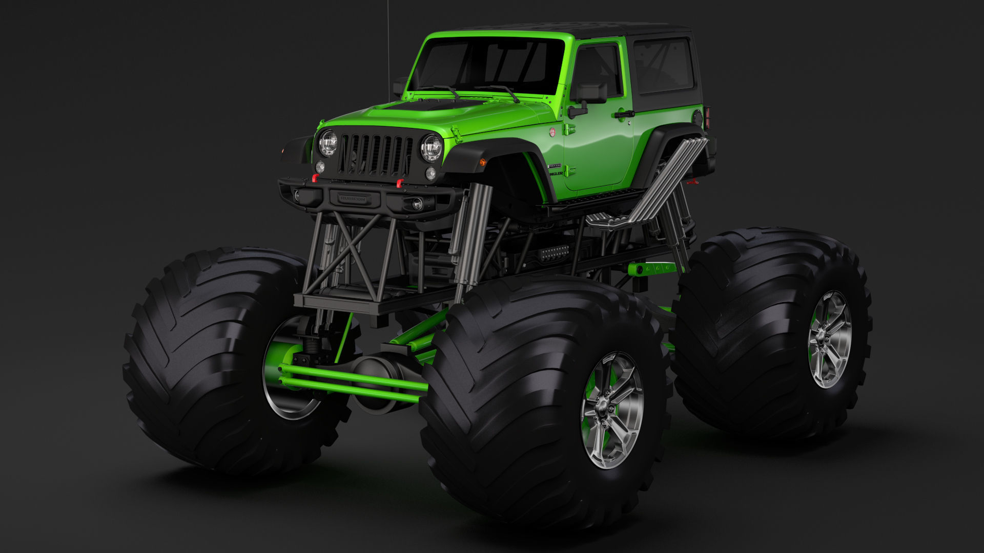 Monster Truck Jeep Wrangler Rubicon Recon 3D model_4