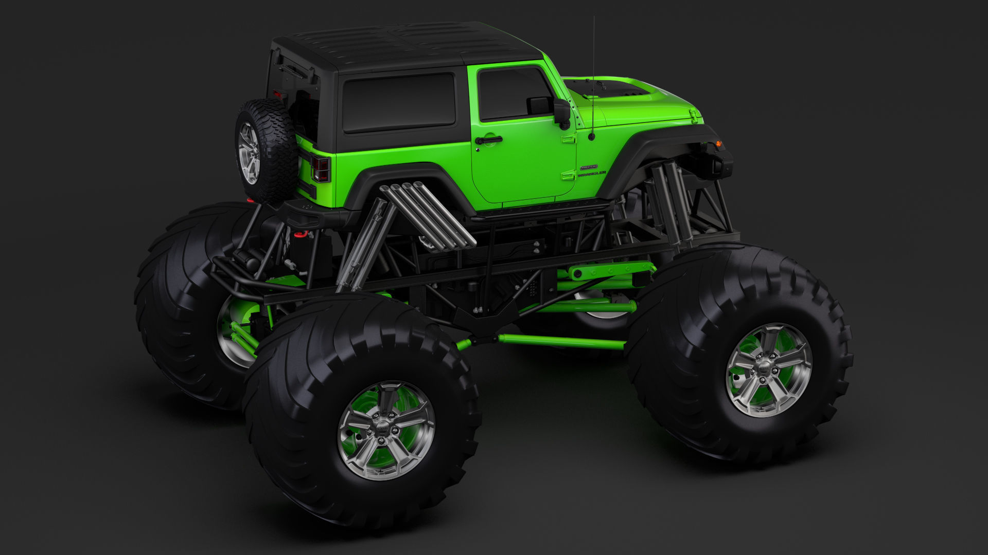 Monster Truck Jeep Wrangler Rubicon Recon 3D model_9