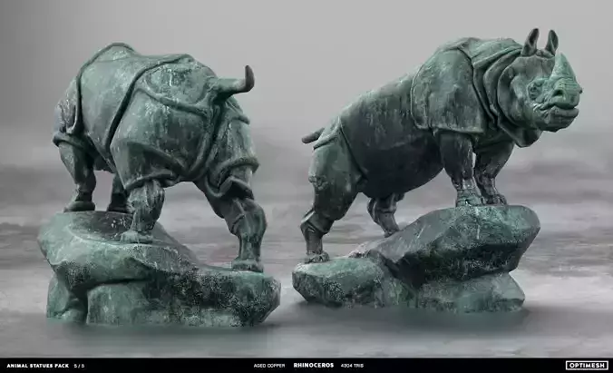 Rhino Rhinoceros Statue - 3D PBR model Low-poly 3D model