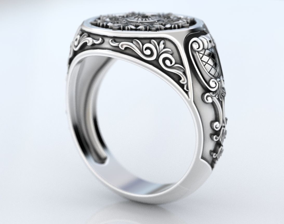 Ring with old-fashioned patterns 374 3D print model_3