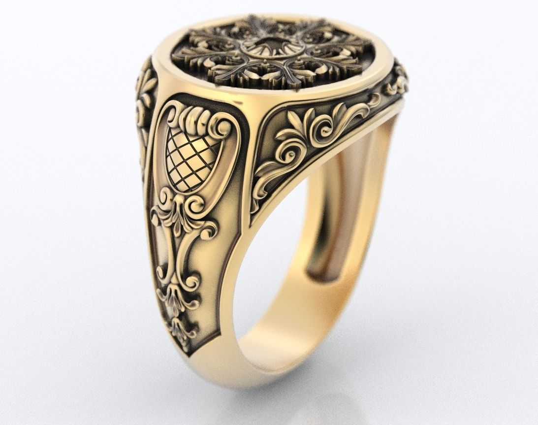 Ring with old-fashioned patterns 374 3D print model_4