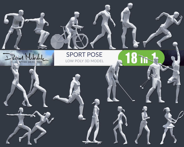Low Poly Sport Pose PACK Low-poly 3D model