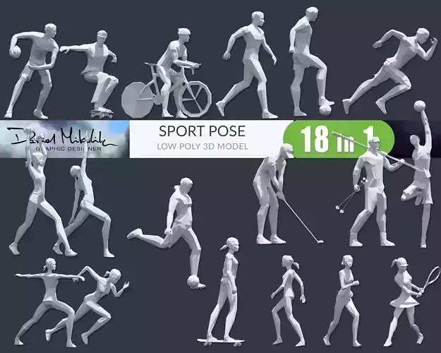 Low Poly Sport Pose PACK Low-poly 3D model