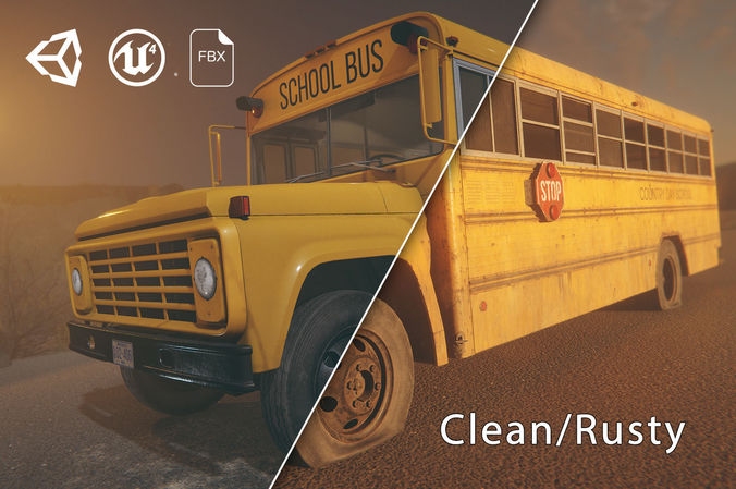 HQ Retro School Bus Low-poly 3D model