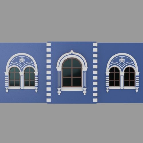 old classic arched window in a baroque style 3D model