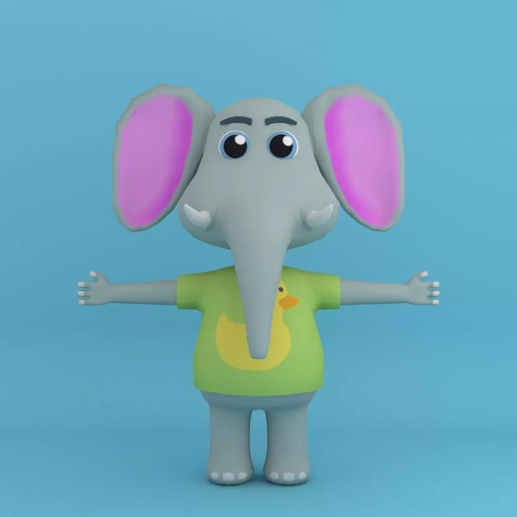 Cartoon elephant in tshirt Free low-poly 3D model