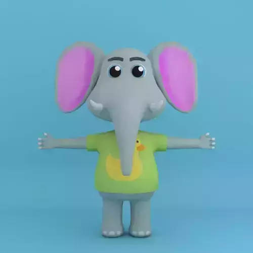 Cartoon elephant in tshirt Free low-poly 3D model